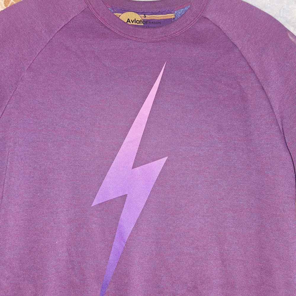Aviator Nation Purple Sweatshirt with Lightning Bolt - Picture 5 of 6